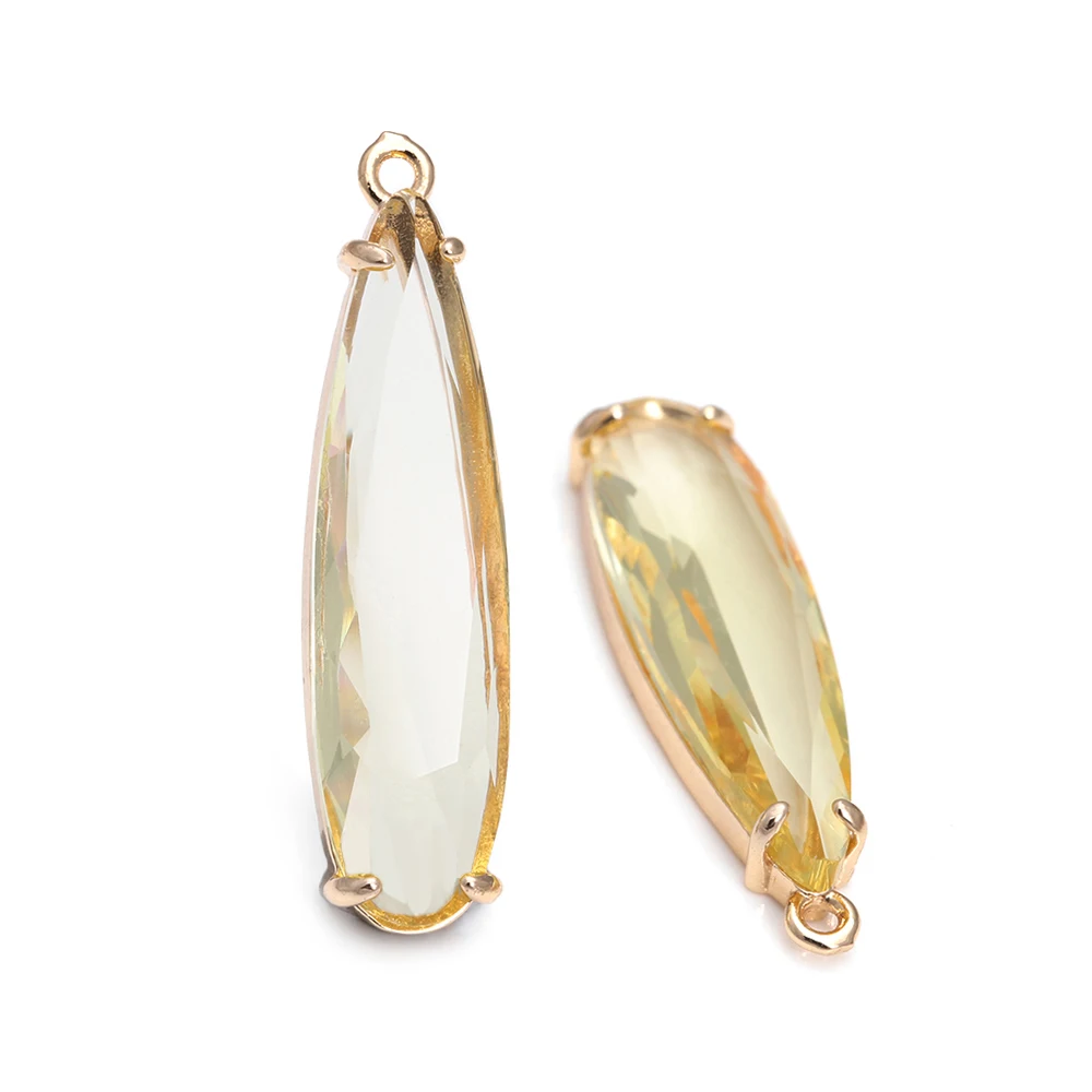 6PCS 8x30MM High Quality Champagne Gold Color Brass and Glass Long Drop Shape Charms Pendants Jewelry Making Diy Accessories