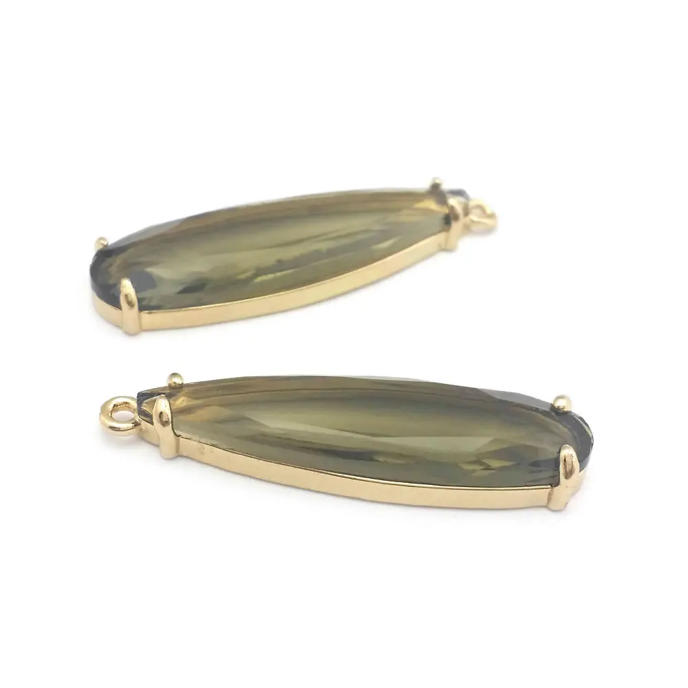 6PCS 8x30MM High Quality Champagne Gold Color Brass and Glass Long Drop Shape Charms Pendants Jewelry Making Diy Accessories