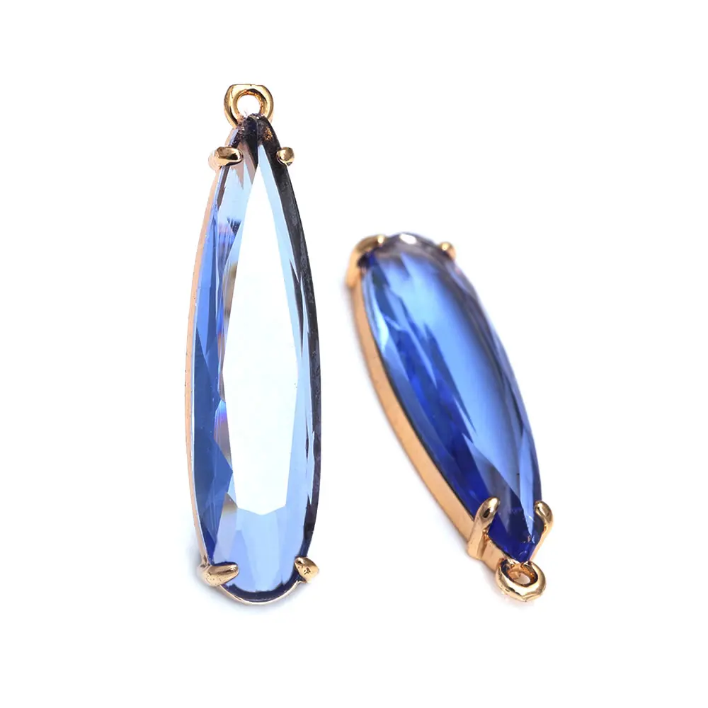 6PCS 8x30MM High Quality Champagne Gold Color Brass and Glass Long Drop Shape Charms Pendants Jewelry Making Diy Accessories