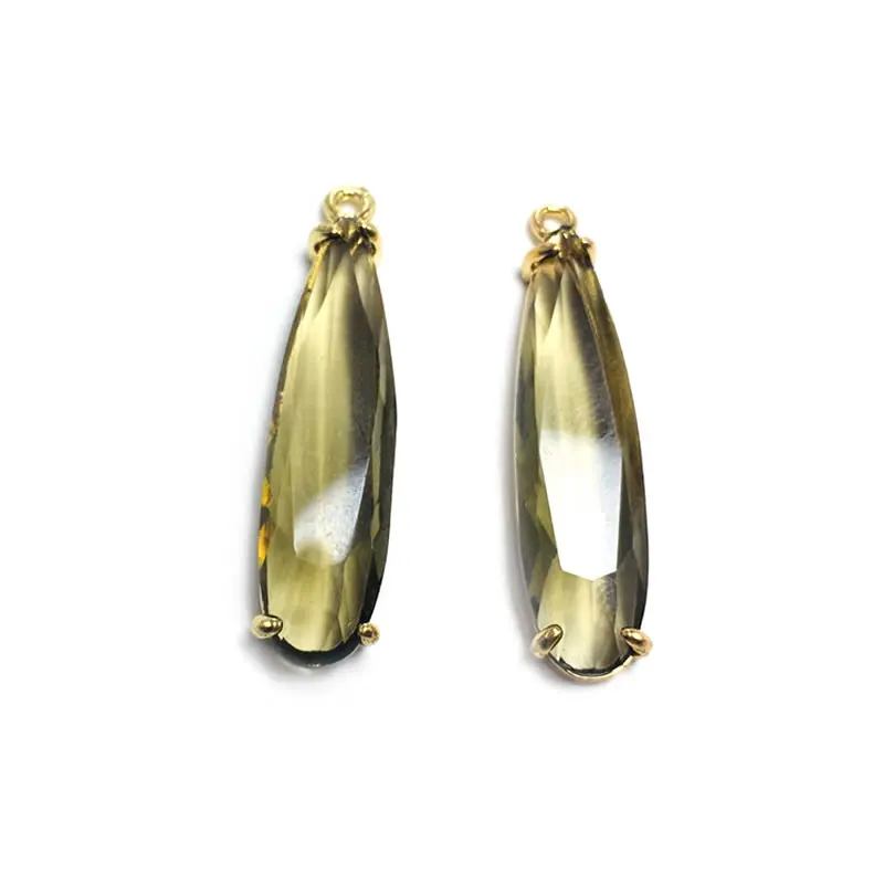 6PCS 8x30MM High Quality Champagne Gold Color Brass and Glass Long Drop Shape Charms Pendants Jewelry Making Diy Accessories