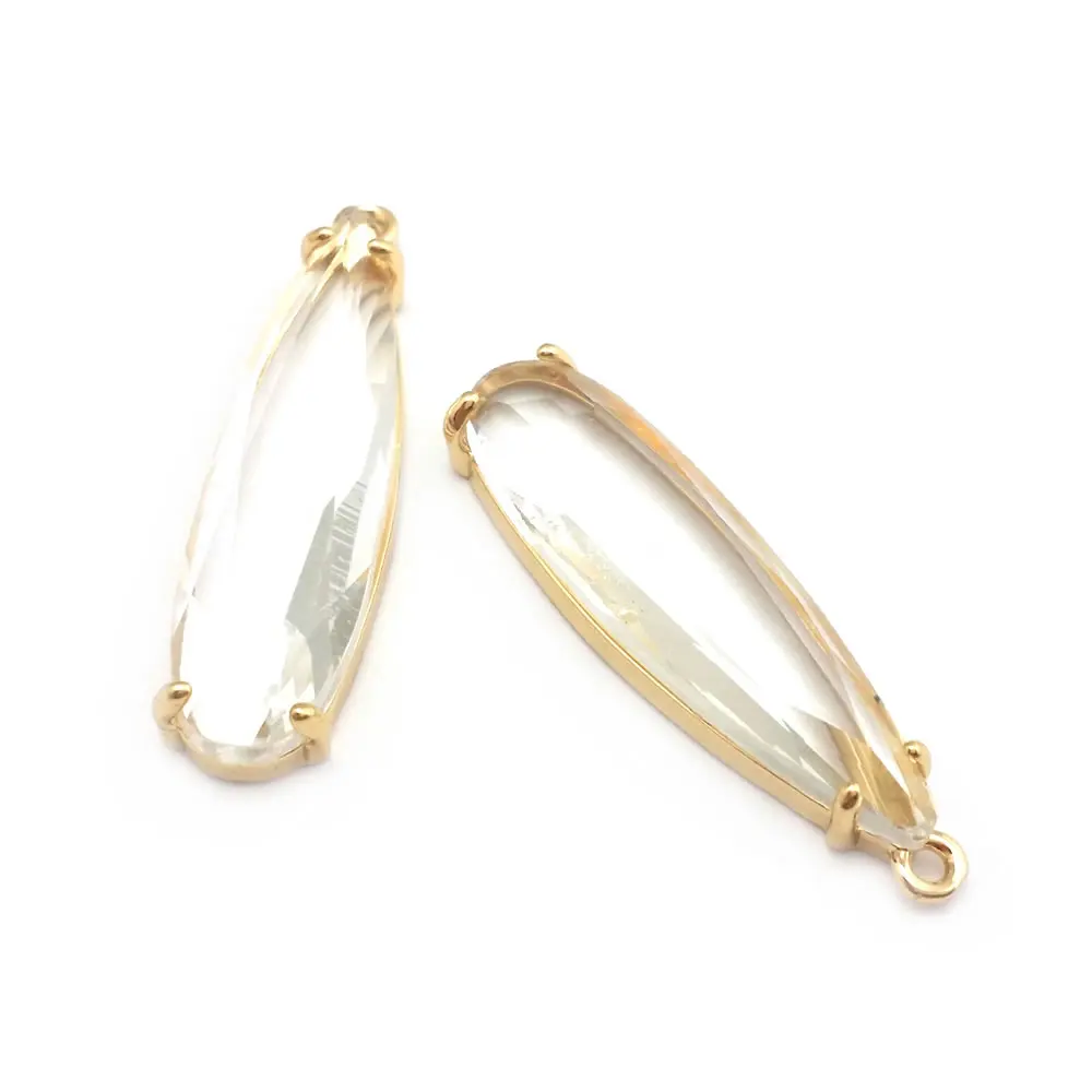 6PCS 8x30MM High Quality Champagne Gold Color Brass and Glass Long Drop Shape Charms Pendants Jewelry Making Diy Accessories