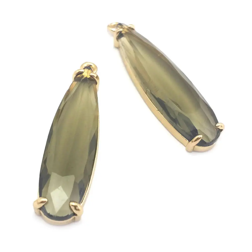 6PCS 8x30MM High Quality Champagne Gold Color Brass and Glass Long Drop Shape Charms Pendants Jewelry Making Diy Accessories