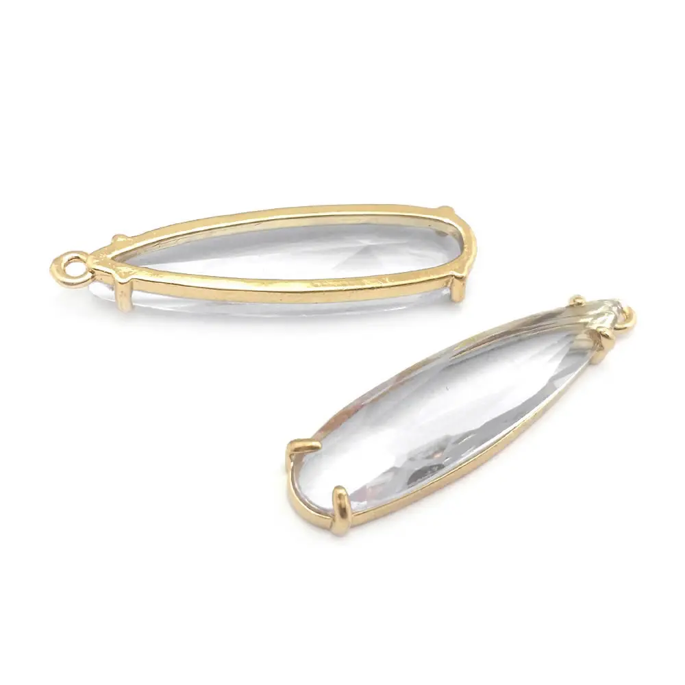 6PCS 8x30MM High Quality Champagne Gold Color Brass and Glass Long Drop Shape Charms Pendants Jewelry Making Diy Accessories