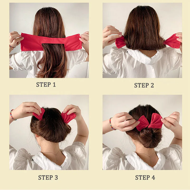 Deft Bun Hair Band Women Printed Headband Bow Donut Bun Maker DIY Hairstyle Braid Tool Ponytail Hair Twist Accessories topknot