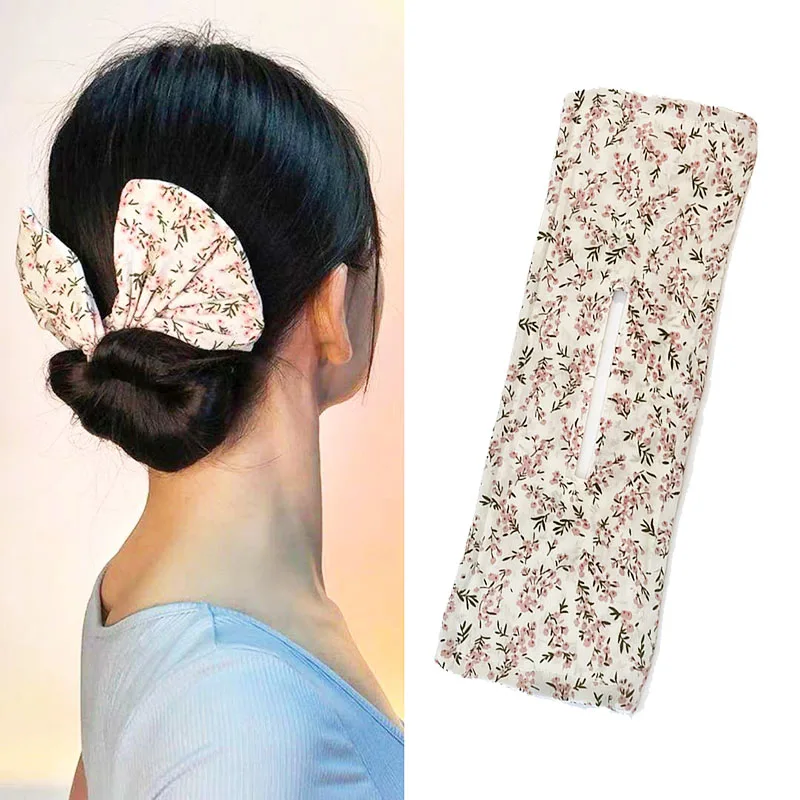 Deft Bun Hair Band Women Printed Headband Bow Donut Bun Maker DIY Hairstyle Braid Tool Ponytail Hair Twist Accessories topknot
