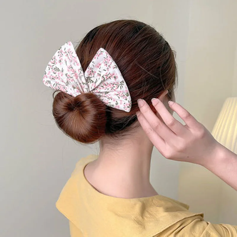 Deft Bun Hair Band Women Printed Headband Bow Donut Bun Maker DIY Hairstyle Braid Tool Ponytail Hair Twist Accessories topknot