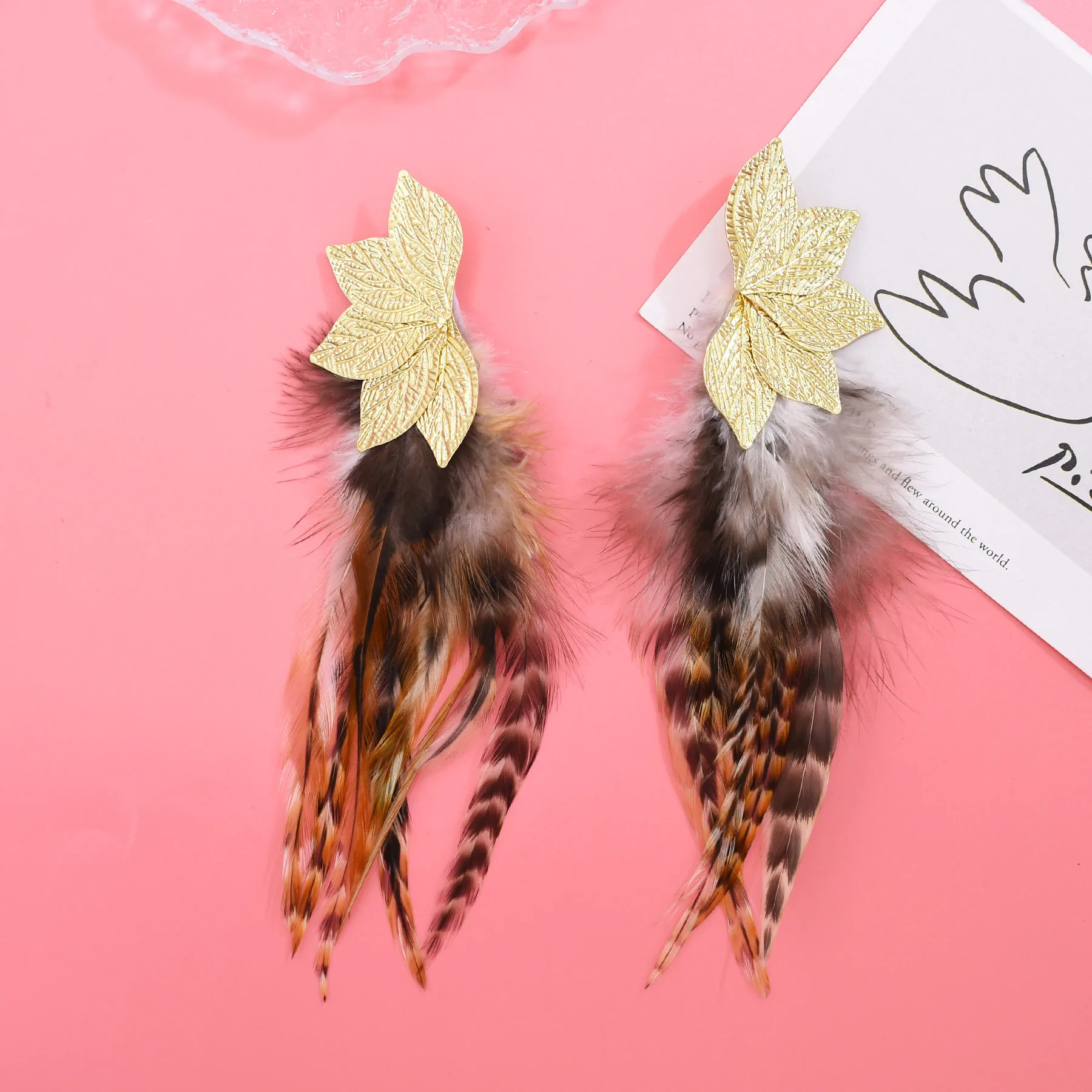 Bohemian Brown Blue Feather Tassel Earrings For Women New Indian Ethnic Long Drop Earrings Fashion Retro Christmas Jewelry