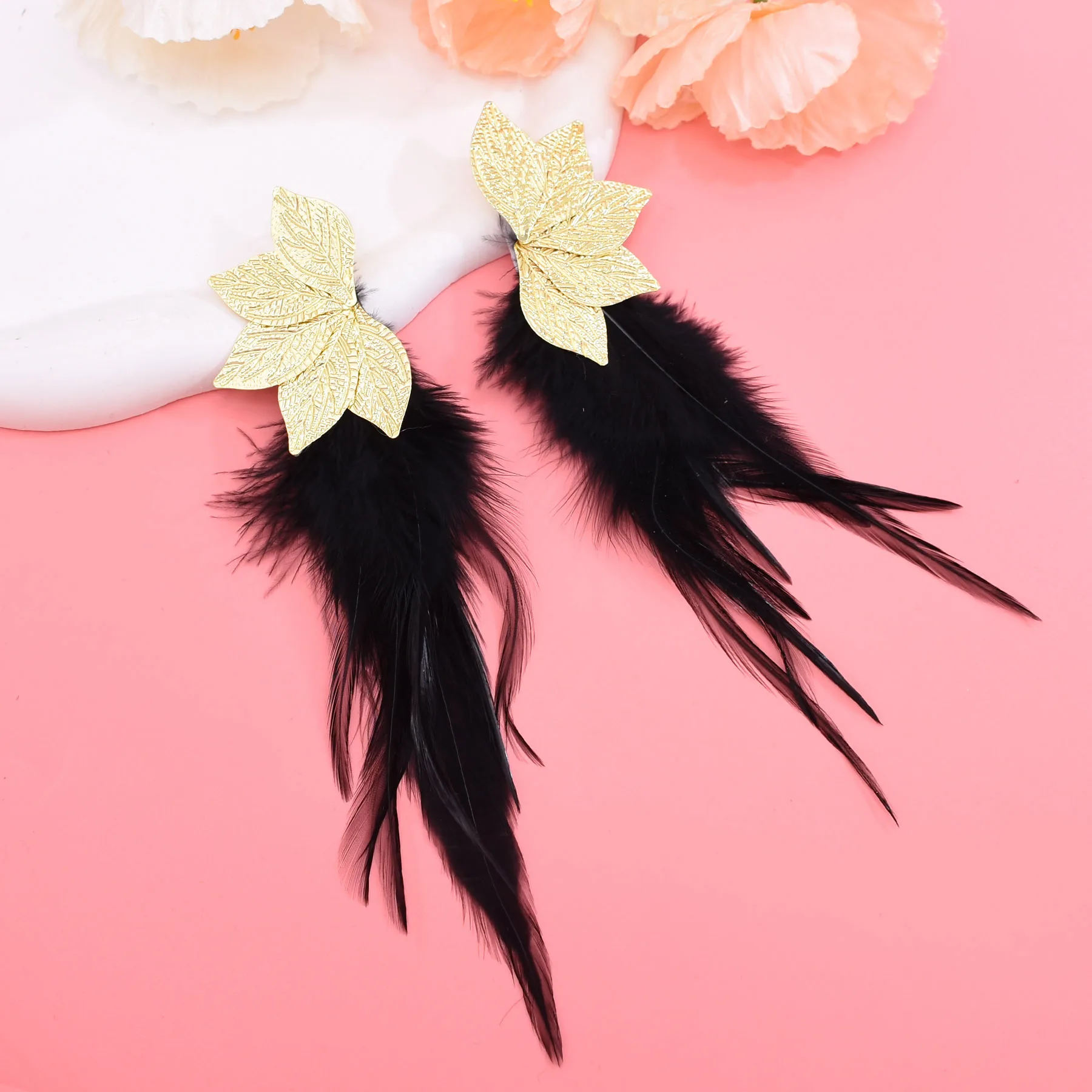 Bohemian Brown Blue Feather Tassel Earrings For Women New Indian Ethnic Long Drop Earrings Fashion Retro Christmas Jewelry