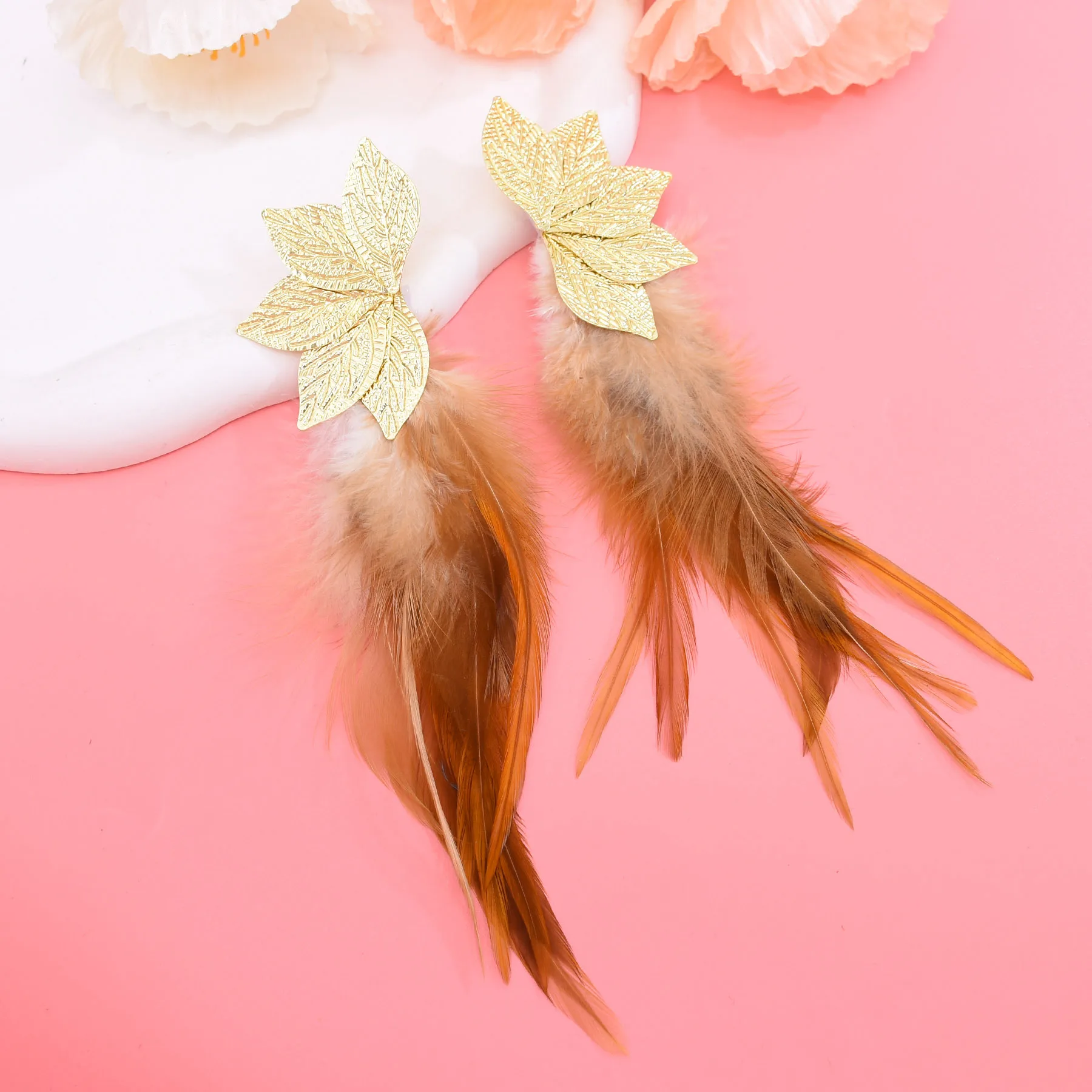 Bohemian Brown Blue Feather Tassel Earrings For Women New Indian Ethnic Long Drop Earrings Fashion Retro Christmas Jewelry
