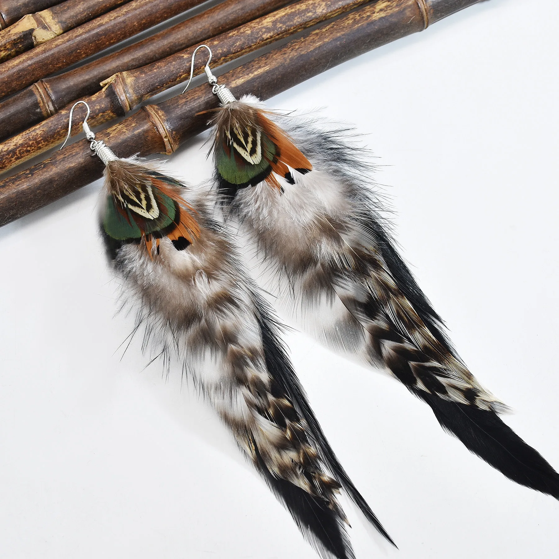 Bohemian Brown Blue Feather Tassel Earrings For Women New Indian Ethnic Long Drop Earrings Fashion Retro Christmas Jewelry