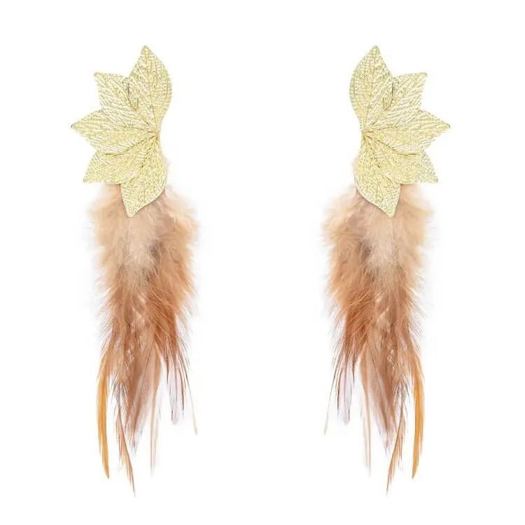 Bohemian Brown Blue Feather Tassel Earrings For Women New Indian Ethnic Long Drop Earrings Fashion Retro Christmas Jewelry