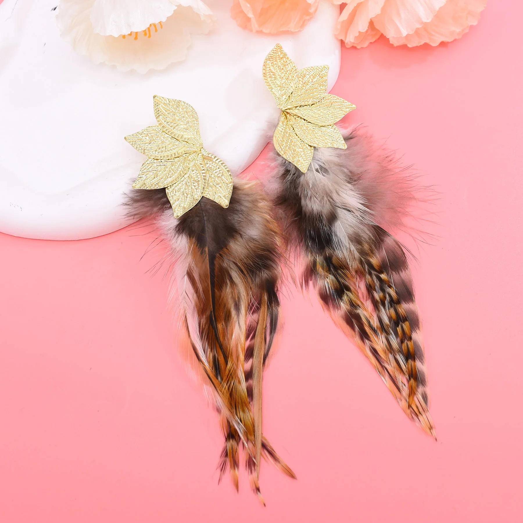 Bohemian Brown Blue Feather Tassel Earrings For Women New Indian Ethnic Long Drop Earrings Fashion Retro Christmas Jewelry
