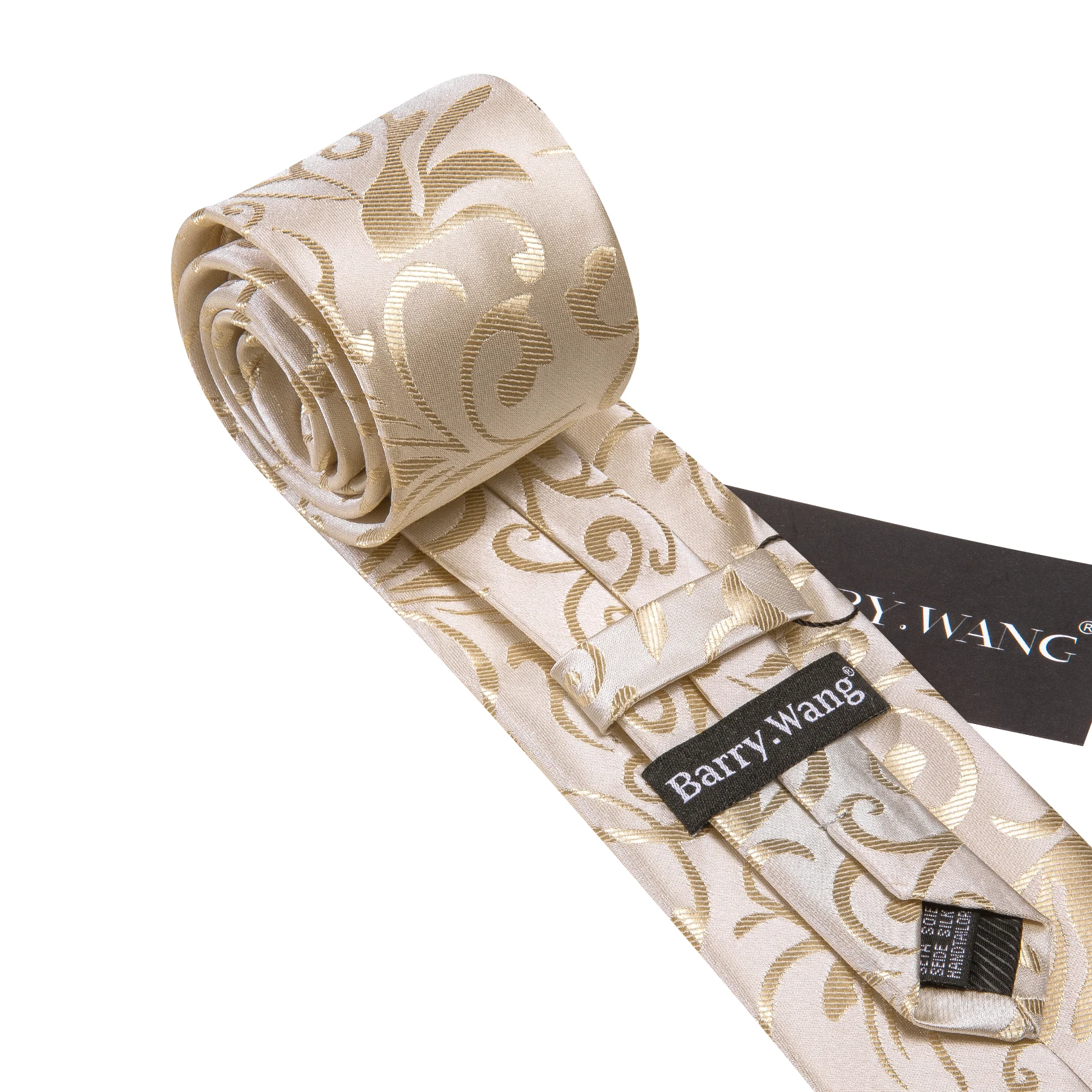 Fashion White Mens Wedding Tie Hanky Set Barry.Wang Designer Paisley Beige Floral Neckties For Male Gift Party Groom silk Office