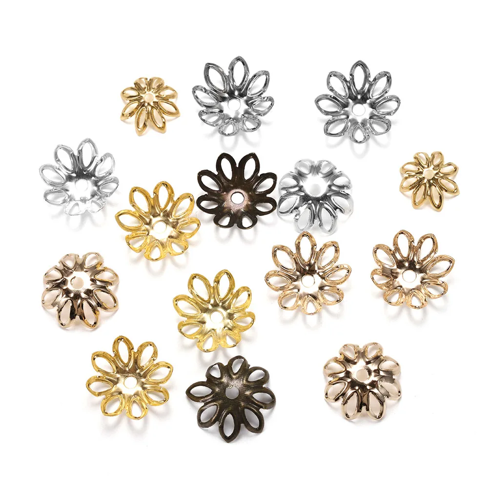 100/200pcs Filigree Hollow Flower Beads Caps Metal 7-14 mm End Spacer Charms Bead Caps For Diy Jewelry Making Accessories