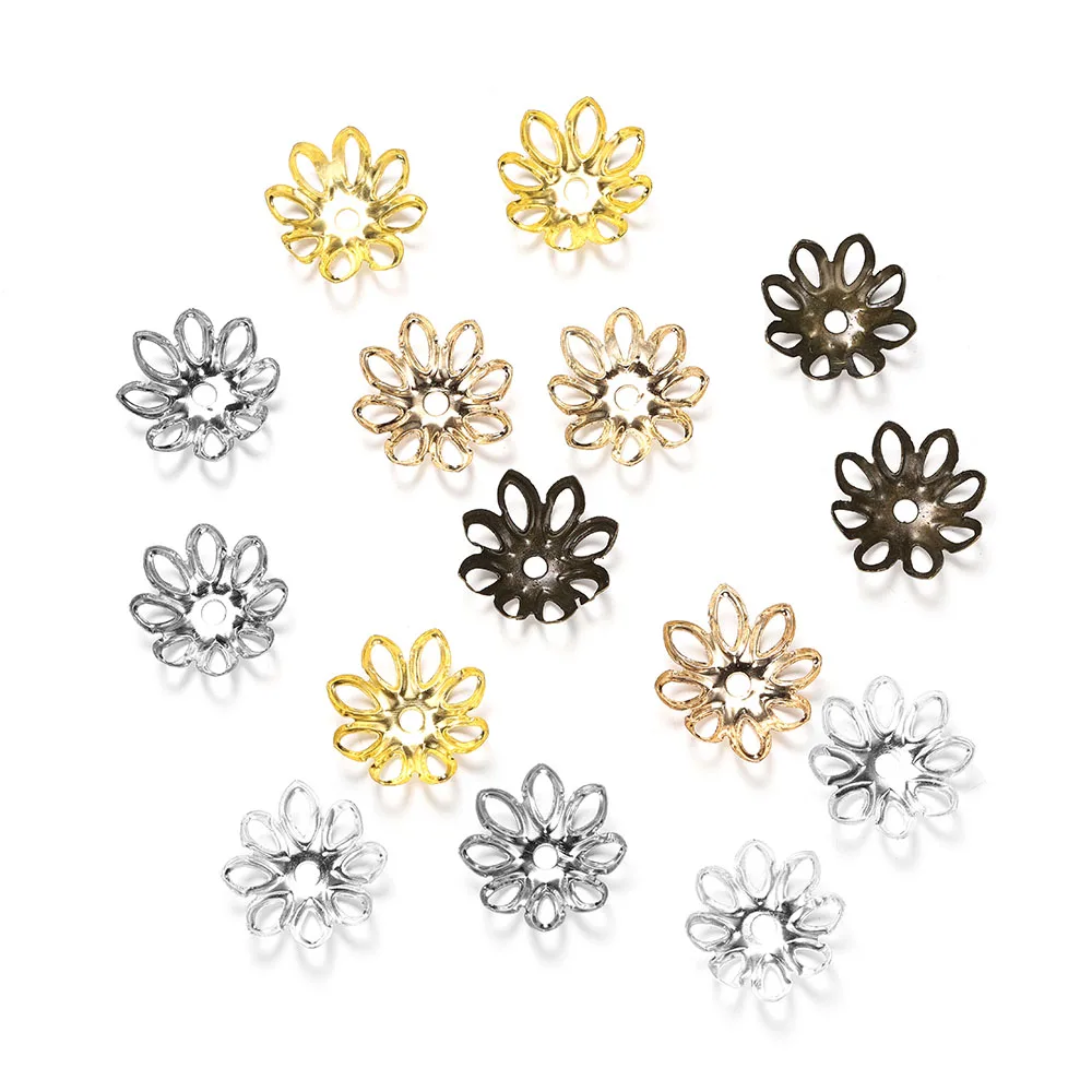 100/200pcs Filigree Hollow Flower Beads Caps Metal 7-14 mm End Spacer Charms Bead Caps For Diy Jewelry Making Accessories