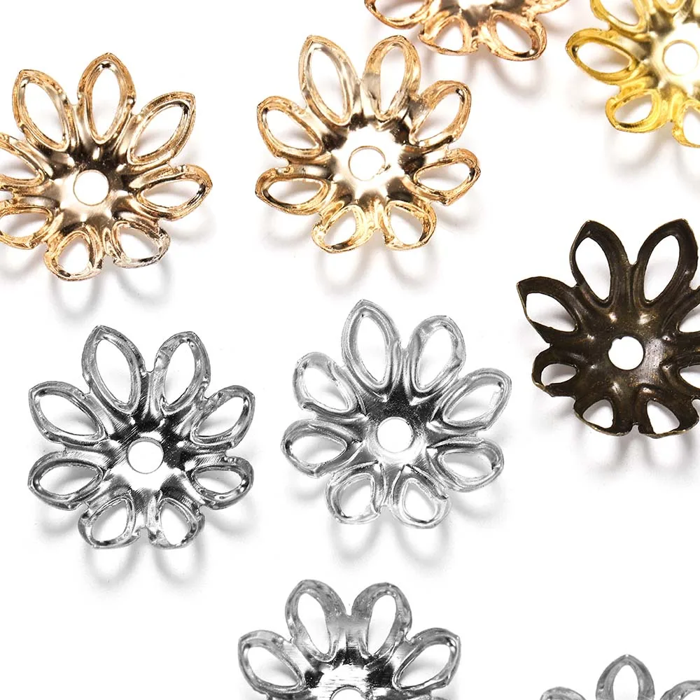 100/200pcs Filigree Hollow Flower Beads Caps Metal 7-14 mm End Spacer Charms Bead Caps For Diy Jewelry Making Accessories
