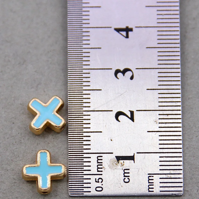 10pcs 10mm Colored Enamel Beads Cross Beads Handmade Fit For charm Jewelry Making Cross Spacer Beads Accessories