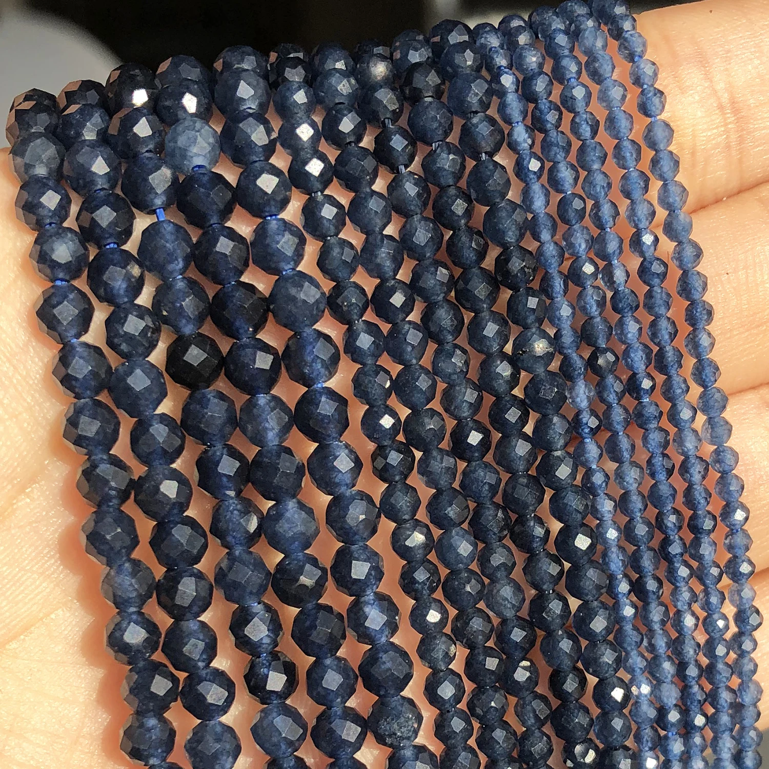 2 3 4mm Natural Faceted Blue Sapphire Stones Loose Spacer Beads for Jewelry Making DIY Bracelet Earrings Accessories 15''Inch