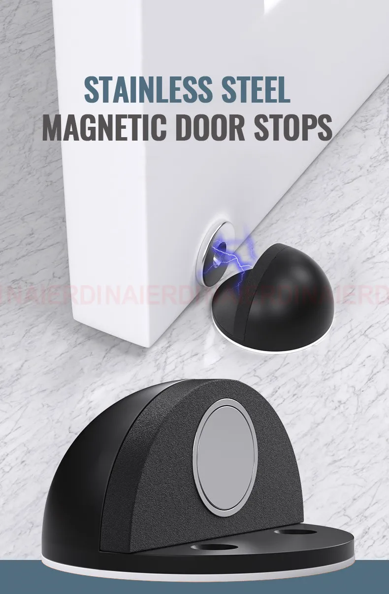 NAIERDI Magnet Door Stops Stainless Steel Door Holder Silver Magnetic Door Stopper Non-punch Doorstop Furniture Door Hardware