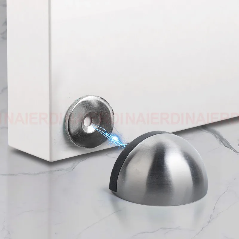 NAIERDI Magnet Door Stops Stainless Steel Door Holder Silver Magnetic Door Stopper Non-punch Doorstop Furniture Door Hardware