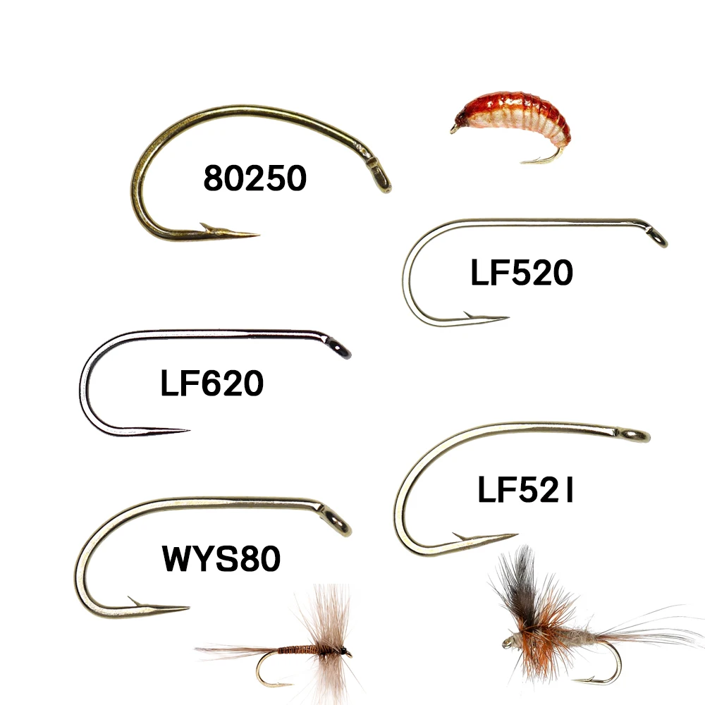 WIFREO 50pcs High Carbon Steel Fly Fishing Hooks 8#~22# Dry&Wet&Nymph&Shrimp Caddis Pupa Streamer Fly Tying Hooks