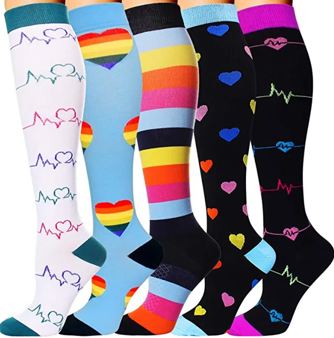 3/6/7/8 Pairs Lot Pack Women Men Elastic Sports Climbing Cycling Beautiful Leg Compression Socks Stockings Running Nurse Sox