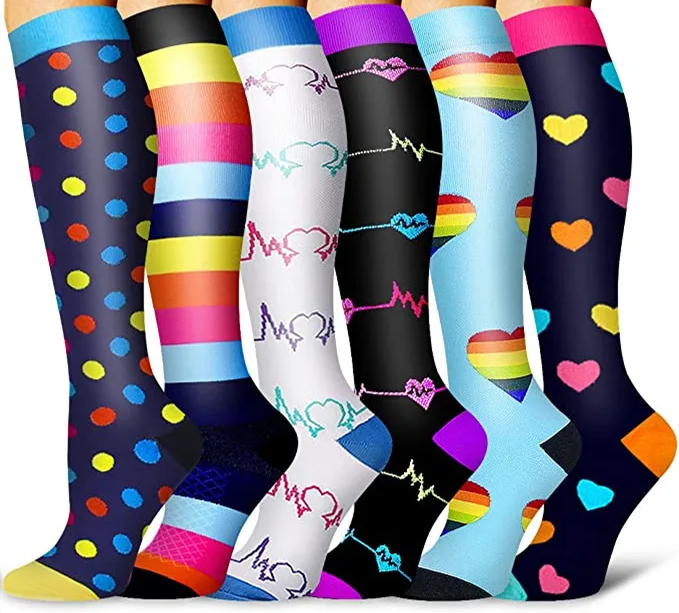 3/6/7/8 Pairs Lot Pack Women Men Elastic Sports Climbing Cycling Beautiful Leg Compression Socks Stockings Running Nurse Sox