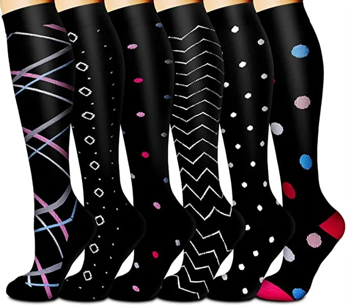 3/6/7/8 Pairs Lot Pack Women Men Elastic Sports Climbing Cycling Beautiful Leg Compression Socks Stockings Running Nurse Sox
