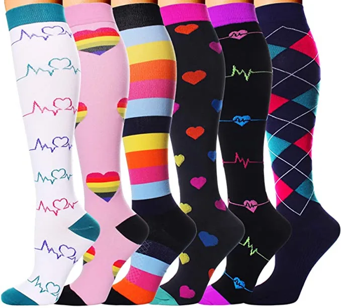 3/6/7/8 Pairs Lot Pack Women Men Elastic Sports Climbing Cycling Beautiful Leg Compression Socks Stockings Running Nurse Sox