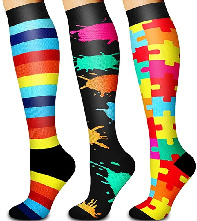 3/6/7/8 Pairs Lot Pack Women Men Elastic Sports Climbing Cycling Beautiful Leg Compression Socks Stockings Running Nurse Sox