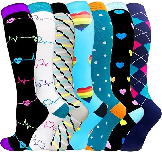3/6/7/8 Pairs Lot Pack Women Men Elastic Sports Climbing Cycling Beautiful Leg Compression Socks Stockings Running Nurse Sox
