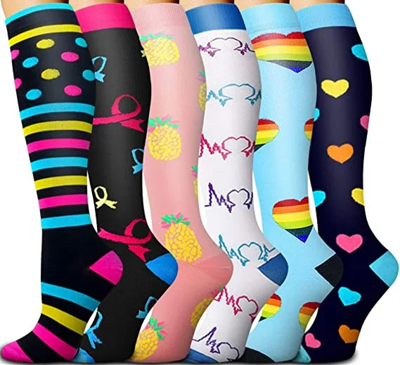 3/6/7/8 Pairs Lot Pack Women Men Elastic Sports Climbing Cycling Beautiful Leg Compression Socks Stockings Running Nurse Sox