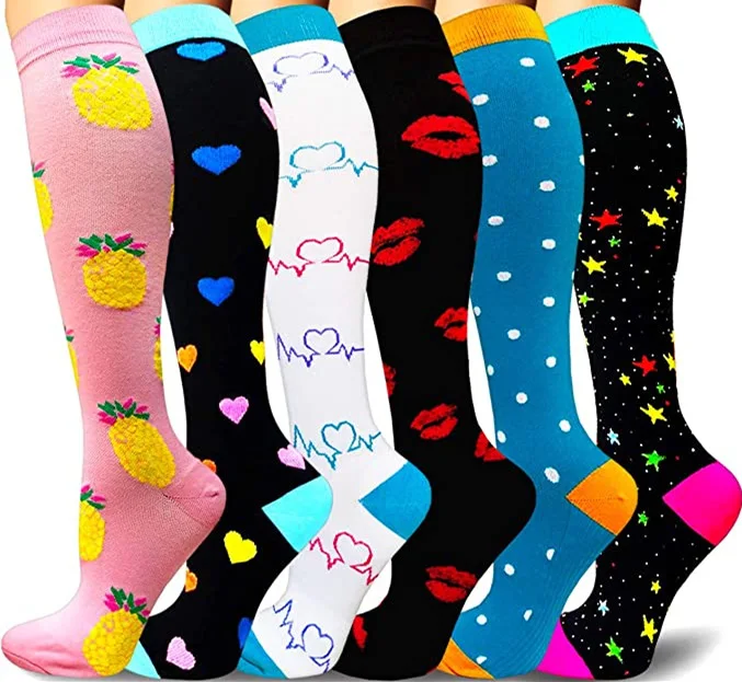 3/6/7/8 Pairs Lot Pack Women Men Elastic Sports Climbing Cycling Beautiful Leg Compression Socks Stockings Running Nurse Sox