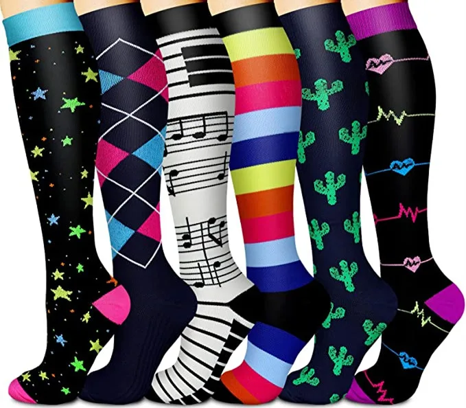 3/6/7/8 Pairs Lot Pack Women Men Elastic Sports Climbing Cycling Beautiful Leg Compression Socks Stockings Running Nurse Sox