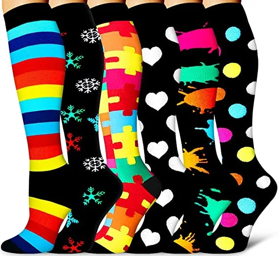 3/6/7/8 Pairs Lot Pack Women Men Elastic Sports Climbing Cycling Beautiful Leg Compression Socks Stockings Running Nurse Sox