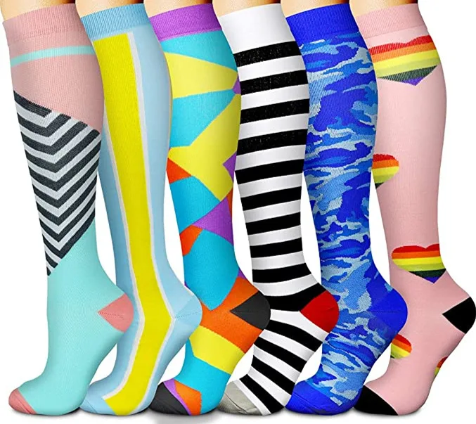 3/6/7/8 Pairs Lot Pack Women Men Elastic Sports Climbing Cycling Beautiful Leg Compression Socks Stockings Running Nurse Sox