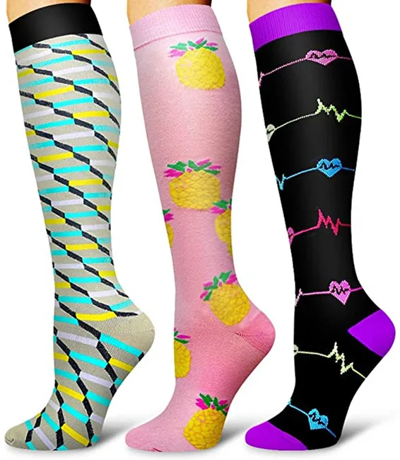 3/6/7/8 Pairs Lot Pack Women Men Elastic Sports Climbing Cycling Beautiful Leg Compression Socks Stockings Running Nurse Sox