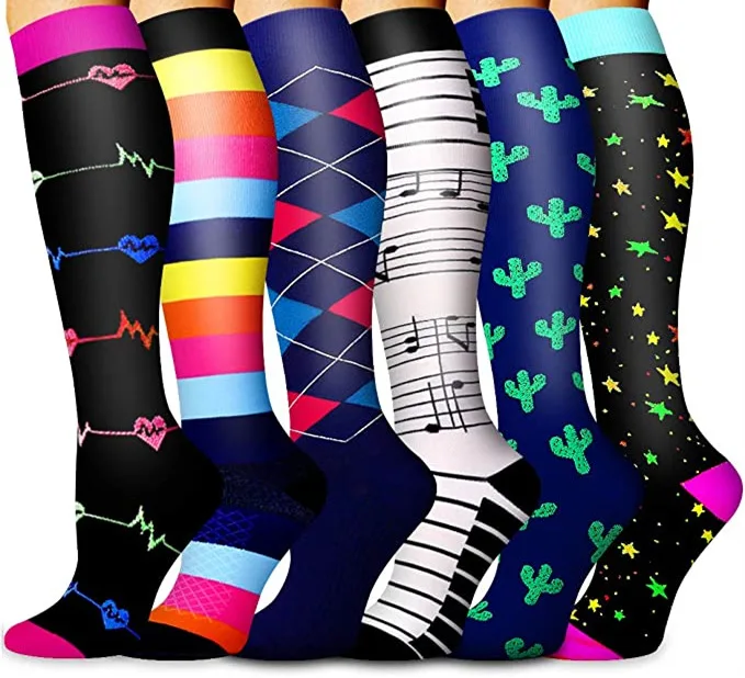 3/6/7/8 Pairs Lot Pack Women Men Elastic Sports Climbing Cycling Beautiful Leg Compression Socks Stockings Running Nurse Sox