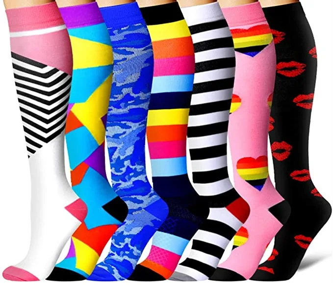 3/6/7/8 Pairs Lot Pack Women Men Elastic Sports Climbing Cycling Beautiful Leg Compression Socks Stockings Running Nurse Sox