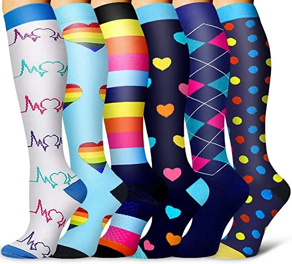 3/6/7/8 Pairs Lot Pack Women Men Elastic Sports Climbing Cycling Beautiful Leg Compression Socks Stockings Running Nurse Sox