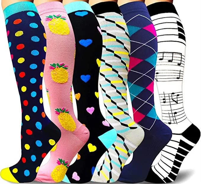 3/6/7/8 Pairs Lot Pack Women Men Elastic Sports Climbing Cycling Beautiful Leg Compression Socks Stockings Running Nurse Sox