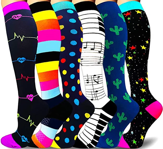 3/6/7/8 Pairs Lot Pack Women Men Elastic Sports Climbing Cycling Beautiful Leg Compression Socks Stockings Running Nurse Sox