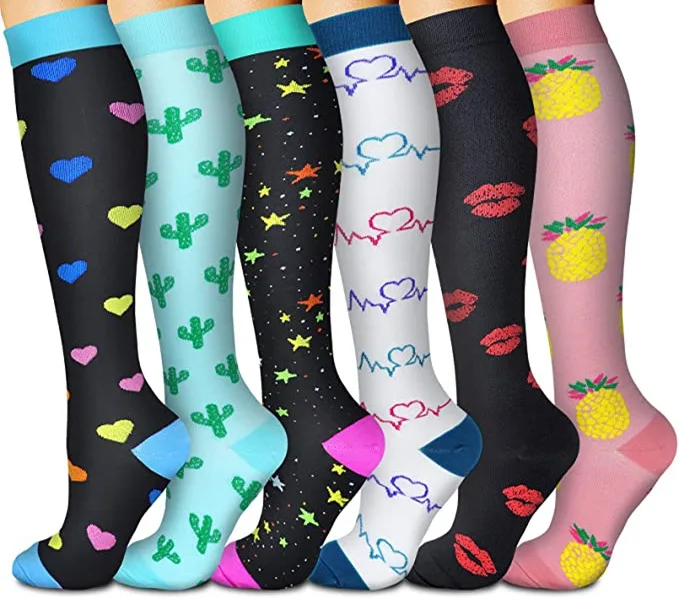 3/6/7/8 Pairs Lot Pack Women Men Elastic Sports Climbing Cycling Beautiful Leg Compression Socks Stockings Running Nurse Sox
