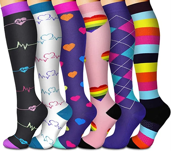 3/6/7/8 Pairs Lot Pack Women Men Elastic Sports Climbing Cycling Beautiful Leg Compression Socks Stockings Running Nurse Sox