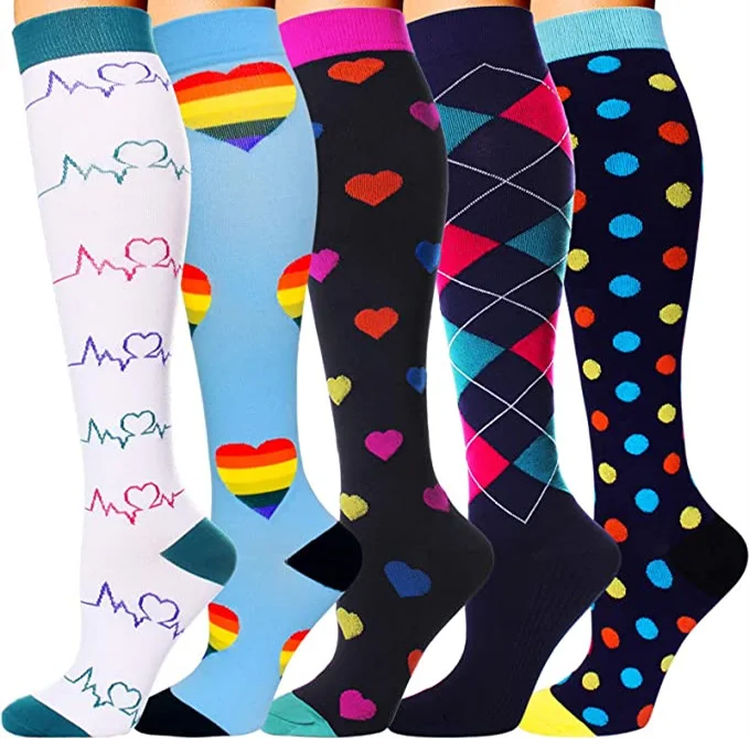 3/6/7/8 Pairs Lot Pack Women Men Elastic Sports Climbing Cycling Beautiful Leg Compression Socks Stockings Running Nurse Sox