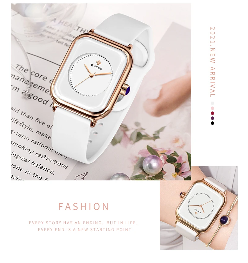 WWOOR Luxury Brand Watches For Women Fashion Square Purple Ladies Quartz Wristwatch Waterproof Silicone Band Relogio Feminino