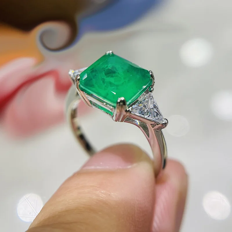 925 Sterling Silver Wedding Finger Rings For Women 9mmx9mm Paraiba Emerald Tourmaline Gemstone Ring Engagement Party Jewelry