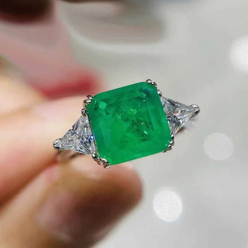 925 Sterling Silver Wedding Finger Rings For Women 9mmx9mm Paraiba Emerald Tourmaline Gemstone Ring Engagement Party Jewelry