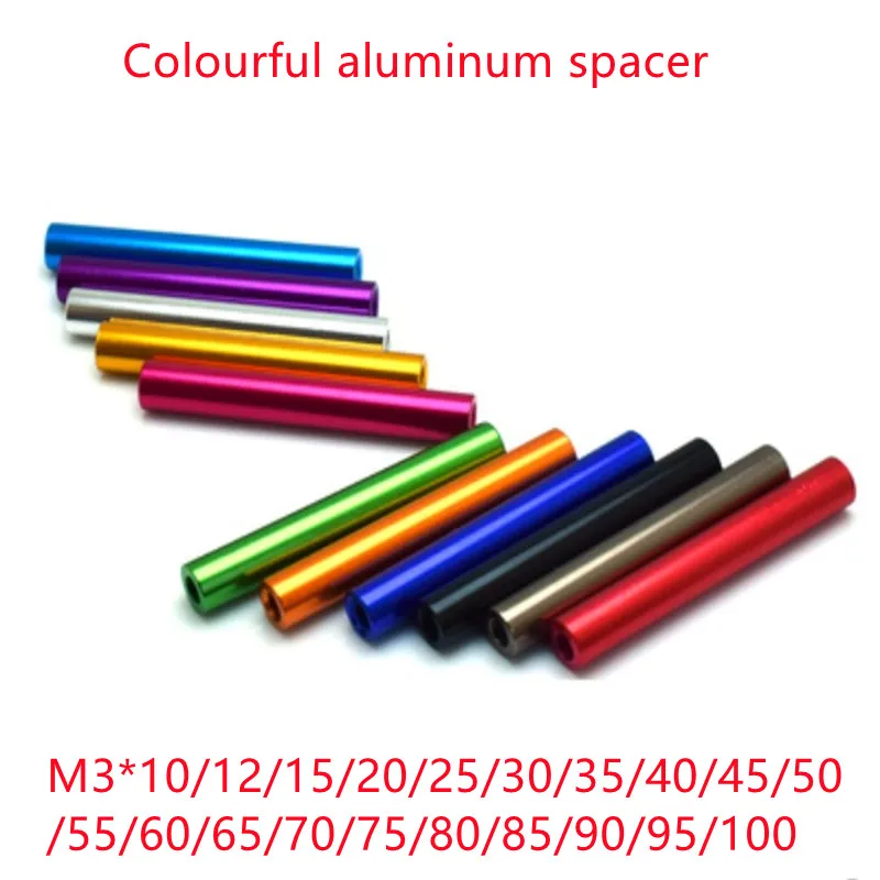 10pcs/lot M3x10/12/15/20/25/30mm to 100mm Colourful Aluminum Round Standoff Spacer
