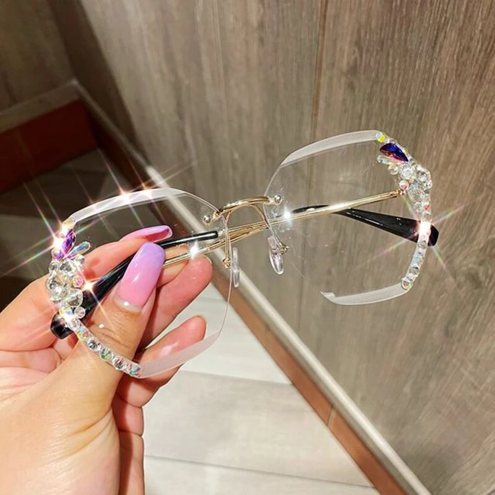 Luxury Brand Design Vintage Rimless Rhinestone Sunglasses Women Men Fashion Gradient Lens Sun Glasses Shades for Female